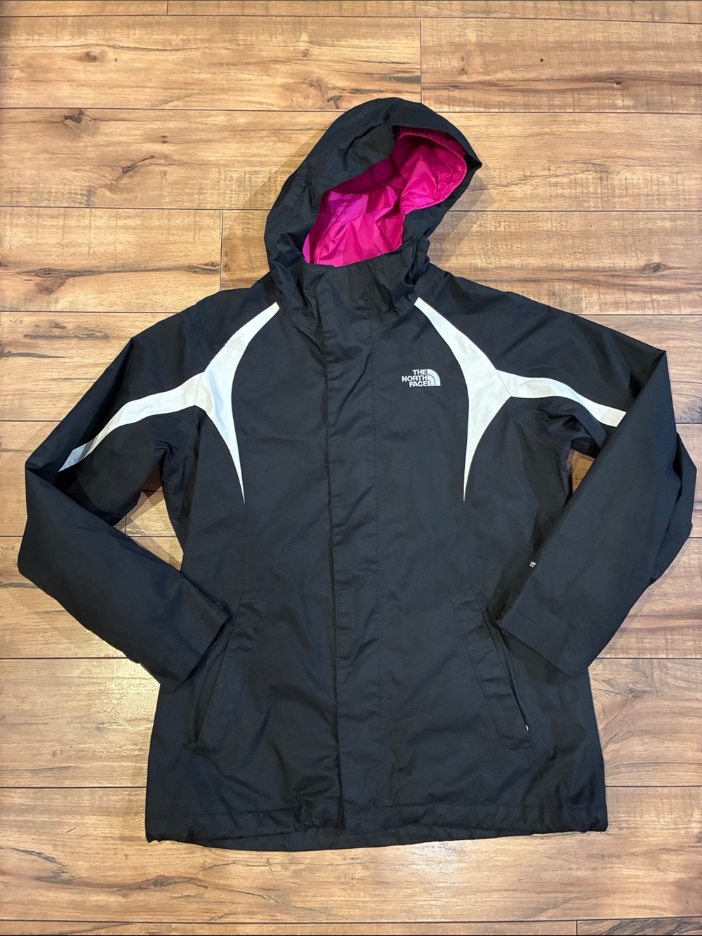 The North Face Black Ski Jacket or Raincoat with Pink Hood Lining